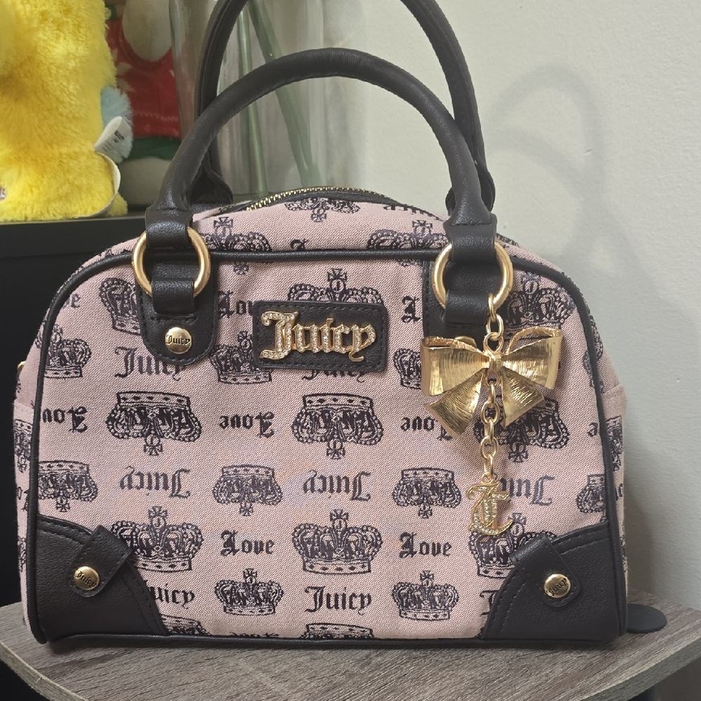 Juicy Couture Black and Pink Satchel with Gold Charm